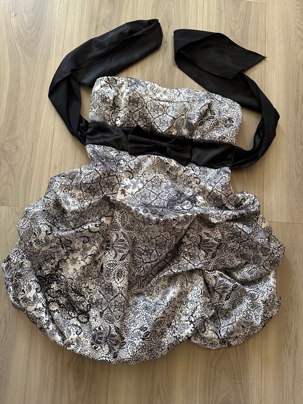 Vintage Y2K Speechless Black White Lace Print Halter Bubble Hem Mini Party